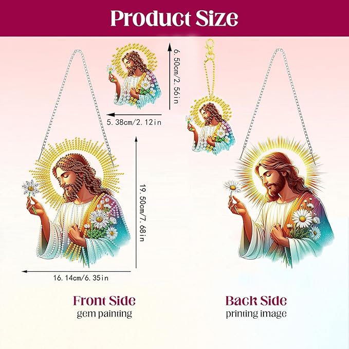 Masendp Easter Diamond Painting Hanging Decor Kit, DIY Jesus Special-Shaped Rhinestone Window Hanging Kit, Suitable for Home and Garden Wall Decoration Gifts