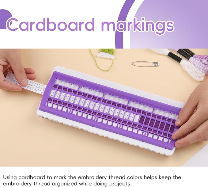 Lokunn Floss Organizer Embroidery, 50 Positions, Thread Organizers for Sewing and Cross Stitch Embroidery Thread, Plastic & Non-Woven Fabric, Purple, Comes with 15 Sticky Notes