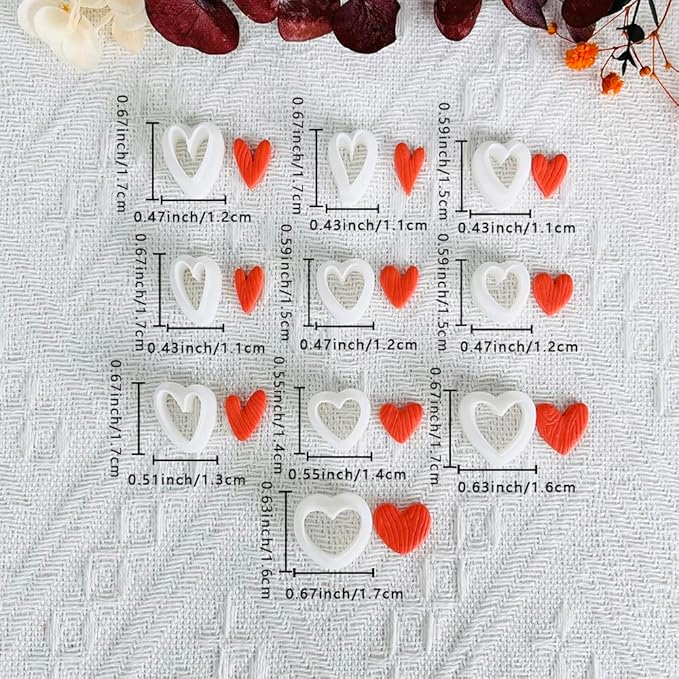Xaekicr Heart Shape Polymer Clay Cutters Set – 10PCS Clay Earring Cutters for Polymer Clay Jewelry Making, Valentines Day Clay Tools and Molds for DIY Crafts