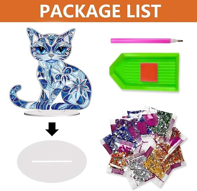 hyzsj DIY Diamond Desktop Ornament Cat,Crystal Diamond Art Painting Tabletop Ornaments Single Sided,Ornament for Adult Beginner Home Office Decor Crafts Gift
