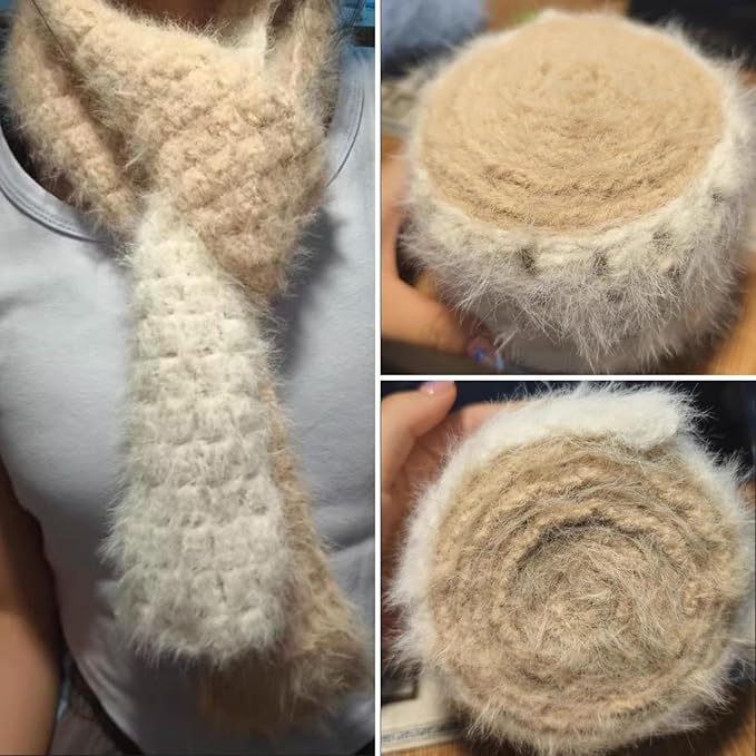 Snowbaby Wool Acrylic Blend Long Pile Yarn,(Worsted) Warm and Luxurious Fuzzy Yarn for Knitting and Crocheting DIY Hats Scarves Sweaters, 2 * 3.52oz/100g 207yds(02-Wheat)