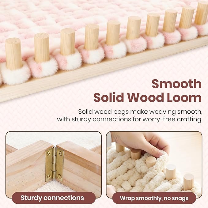 Solid Wood Chunky Blanket Loom for Bulky Yarn to Knit Without Needles - Modular Chunky Yarn Loom for Blankets & Scarves - Available in 32"/48"/72" - with Storage Bag, Stress Relief DIY Gift