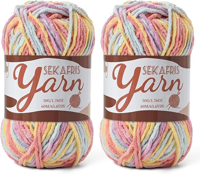 2 Pack Fluffy Velvet Yarn for Crocheting，Baby Blanket Yarn for Crocheting Soft，100g(131yds) Amigurumi Yarns，Plush Chenille Crochet Yarns，Puzzle Yarn for Crochet Weaving Craft(2 Macaron)