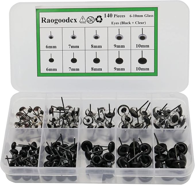 140Pcs Needle Felting Eyes 6-10mm mini Glass Black with Clear Eyes Kits for Teddy Puppets Dolls Wool Felting Crafts