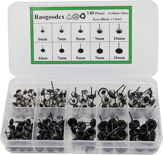 140Pcs Needle Felting Eyes 6-10mm mini Glass Black with Clear Eyes Kits for Teddy Puppets Dolls Wool Felting Crafts