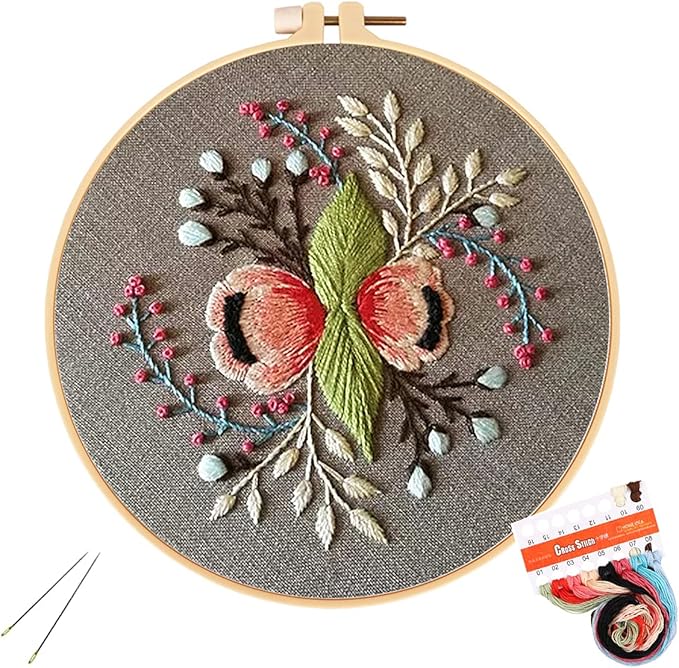 Louise Maelys Embroidery Starter Kit Full Range of Stamped Cross Stitch Kits for Beginner Including Cloth with Pattern,Embroidery Hoop,Color Threads