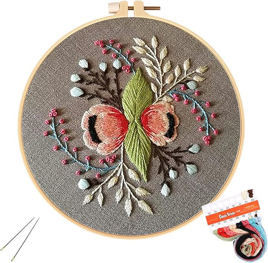 Louise Maelys Embroidery Starter Kit Full Range of Stamped Cross Stitch Kits for Beginner Including Cloth with Pattern,Embroidery Hoop,Color Threads