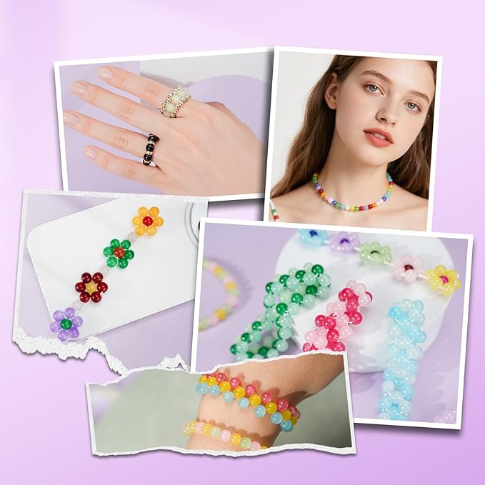 Sunlode Glass Beads for Bracelets 1400pcs Bracelet Making Kit 6mm Glass Bead for Jewelry Making Bracelet Beads 24 Colors Crystal Beads Adult Jewelry Making Supplies Round Glass Beads for Crafts