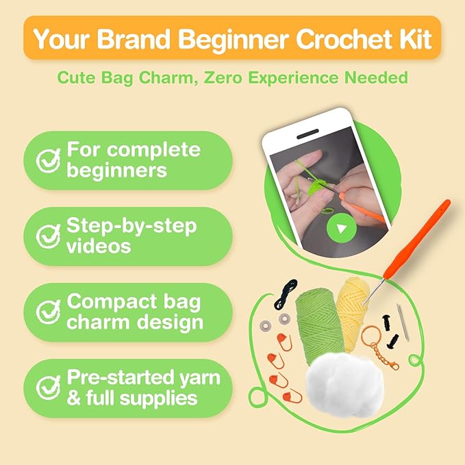 Avenir Beginner Crochet Kit for Adults & Teens - Small Portable Animals Kit with Keychain, Complete Supplies & Video Tutorials, Perfect Arts & Crafts Gift for Women & Girls (Baby Stegosaur)
