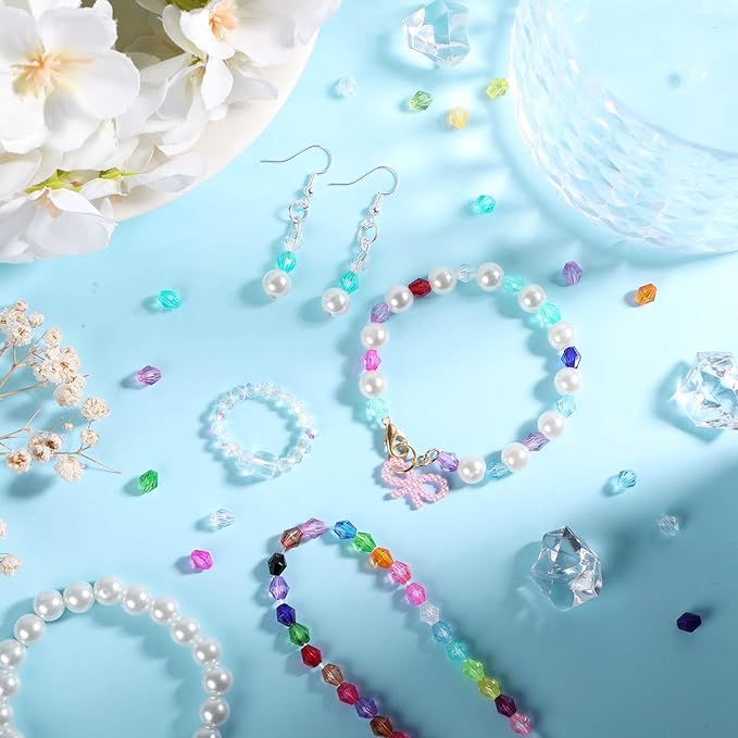 PAXCOO 1960Pcs Crystal Beads for Jewelry Making, Assorted 28 Colors, Bicone Acrylic Glass Beads, 6 mm
