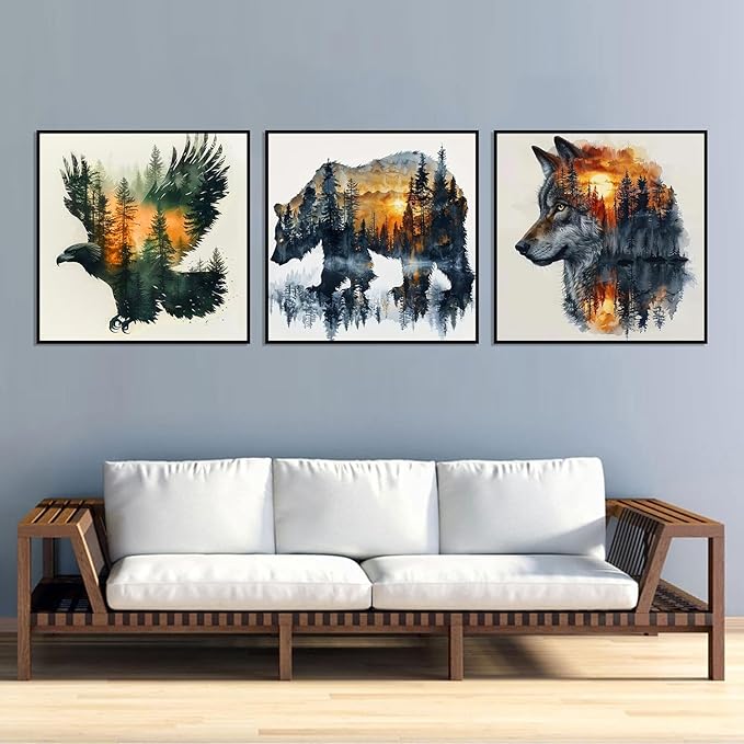 Meothan 3 Pack Diamond Painting Kits for Adults, Wild Animals Diamond Art Kits for Adults Beginners, 5D DIY Paint with Diamonds Gem Art Dots Set for Home Wall Decor 12 x 12 Inch (Bear Wolf and Eagle)