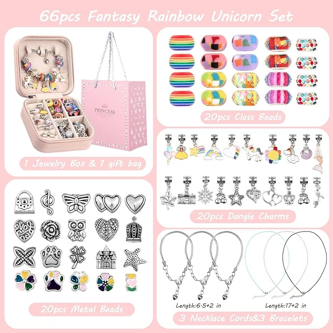 UFU Charm Bracelet Making Kit, Jewelry Making Kit Craft Gift for Girls 5 6 7 8-12, A Sweet Birthday Gift to Inspire Imagination & Creativity, with Portable Jewelry Box