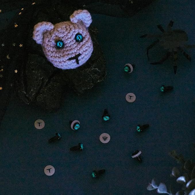 PH PandaHall 24 Sets Glow in The Dark Safety Eyes, 10mm Eye Cabochons Dragon Eye Blue Luminous Plastic Safety Craft Eye Crochet Eyes Safety Eye with Washers for Crochet Stuffed Animal Teddy Bear Decor