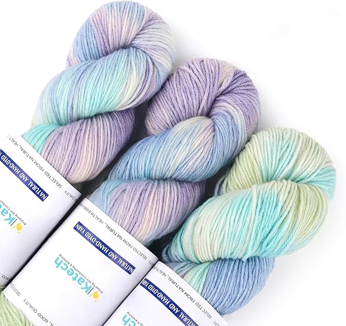Katech Wool Yarn for Crocheting- 3 Pack 10.58oz/300g Cashmere Yarn- 52% Wool, 10% Cashmere, 38% Polyester, DK Weight Yarns #3-885 Yards Hand Dyed Yarns for Knitting Socks Sweater Shawl-Indigo Blue