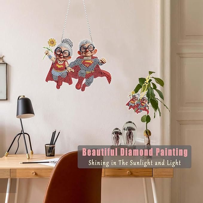 Masendp Superhero Diamond Painting Hanging Decoration kit, DIY Special-Shaped Rhinestone Window Hanging kit, Suitable for Home and Garden wall Decoration Gifts