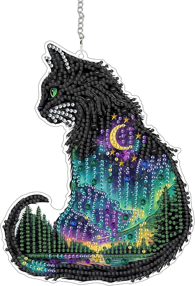SKRYUIE Cat Hanging Diamond Art Kits for Adults Pendant Suncatcher, Special Shaped Crystal DIY Pearl Diamond Painting Kit, Gift for Mother Spring Summer Window Wreath Decor 7.68 x 6.3 Inch D5