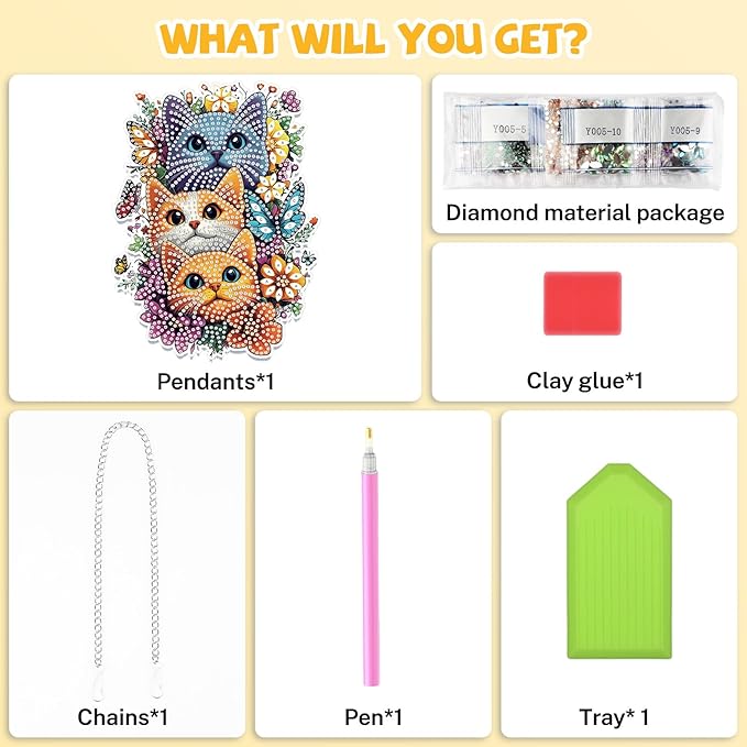 Bowetile Cats Diamond Art Hanging Kits for Adults, 5D Special Shape Diamond Painting Flowers Pendant Kits, Animal Gem Art Suncatchers Painting Window Ornament for Home Garden Wall Decor