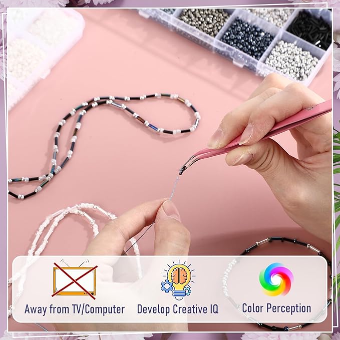 Misdary 30 Colors Glass Seed and Tube Bugle Beads Kit 2 Organizer Boxes Loose Beads for Jewelry Making DIY Crafts Bracelets and Necklaces(Black and White)