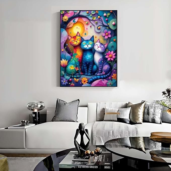 GEMFAMILY Animals Diamond Art Kits for Adults,5D Diamond Painting Kits for Colored Cat,DIY Full Drill Paint with Diamonds Pictures Gem Art for Home Wall Decor12 X 16Inch