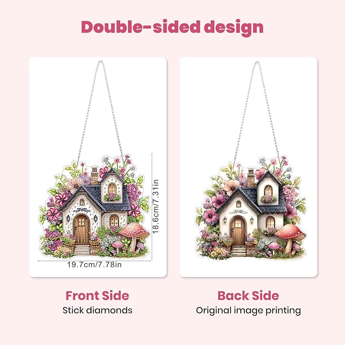 MXJSUA Diamond Art Hanging Kits for Adults Beginners, Flowers and Mushrooms Cottage DIY Acrylic Special Shaped Crystal Diamond Gem Art Pendant Drills Painting Ornament for Home Wall Decor and Gift