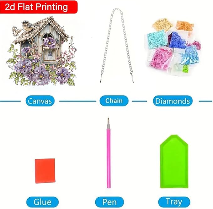 ARPADAMO Hanging Diamonds Art kit for Adult,DIY Bird House Pendant Diamonds Painting Art Kit, 7.8x7.8 inch Acrylic Diamonds Painting Board Kit Ornament, Special Crystal Diamond Hanging Ornament