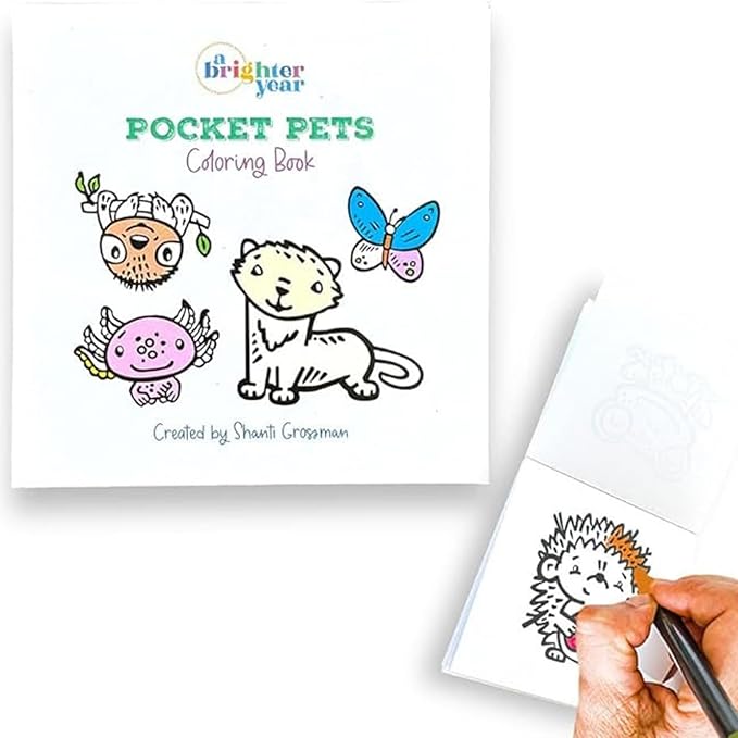 A Brighter Year The Original Adult Mini Coloring Book - Pocket Pets Edition- 3” x 3” Pocket Size, 50 Pages, Lay Flat Binding, Thick Paper, No Bleeding - Stress & Anxiety Relief - Gift & Travel