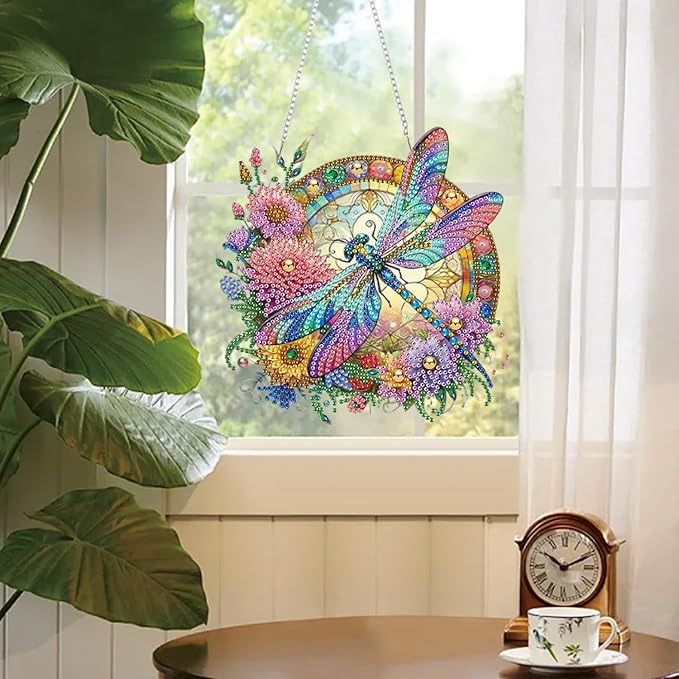 AIBOERL Diamond Art Hanging Kit for Adult,Special Shaped Rhinestone,Double Sided 5D DIY Acrylic Diamond Art Painting Window Pendants Home Garden Wall Hanging Kits Hanging Ornament (2 Pack)