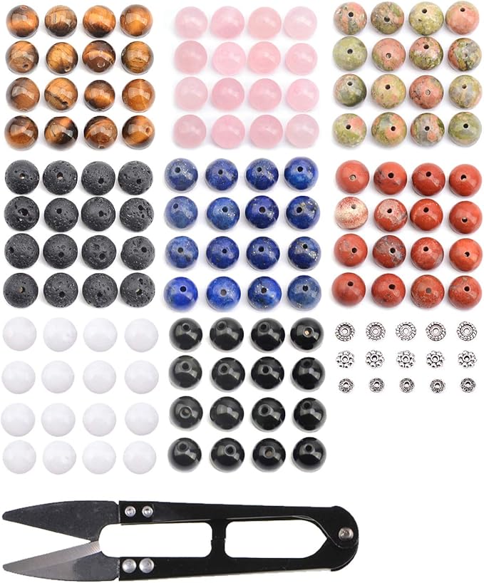 LPBeads Natural Stone Beads Set Kits 8mm Round Loose Gemstone Assorted Color with Accessories Tools for Bracelet Jewelry Making (100% Natural Stone Beads Kit 3)
