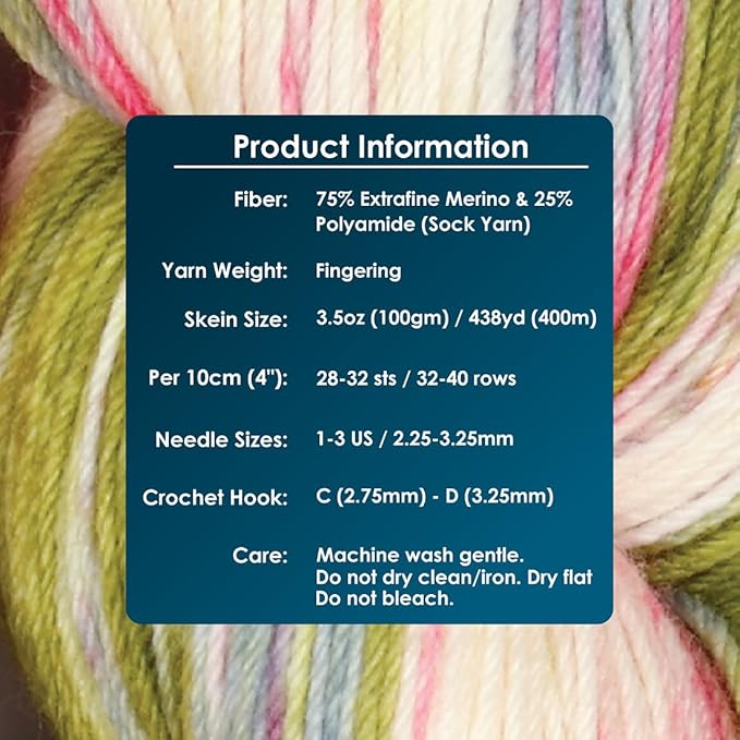 KnitPro Symfonie Fingering Weight Hand Dyed Variegated Yarn Skein | Extra Fine Merino Wool & Polyamide Blend for Knitting & Crocheting, Oeko-TEX Certified 400m, 100g | Terra Summer Romance