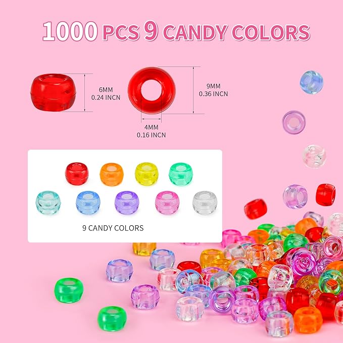 transparent pony beads 1000+pcs mix color plastic beads, crystal beads bulk, kandi beads refill beads for crafts