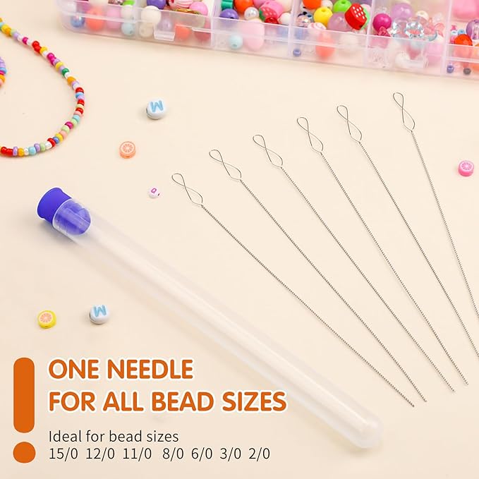 UOOU 6 Pcs Beading Needles, Collapsible Big Eye Bead Needles, Beading Supplies 2 Sizes Twisted Beading Needles for Seed Beads Jewelry Making