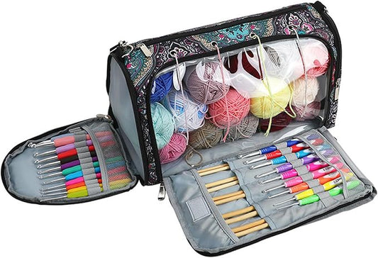 Knitting & Crochet Bag with Zipper, Travel Knitting Bag Yarn Storage for Carrying Project, Yarn, Wool, Knitting Tools Supplies, Multiple Storage Accessory Pockets, Gift for Crafty Friends