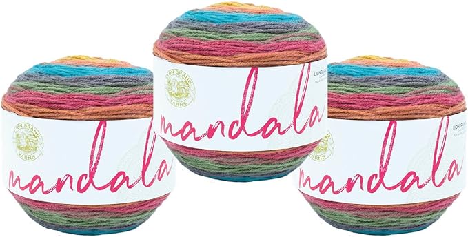 Lion Brand Yarn, Mandala DK Lightweight Yarn for Knitting, Crochet, and Crafts, Groot, 3 Pack, Self-Striping Acrylic Fiber for Baby Blankets, Multicolor Shawls and Variegated Cardigans