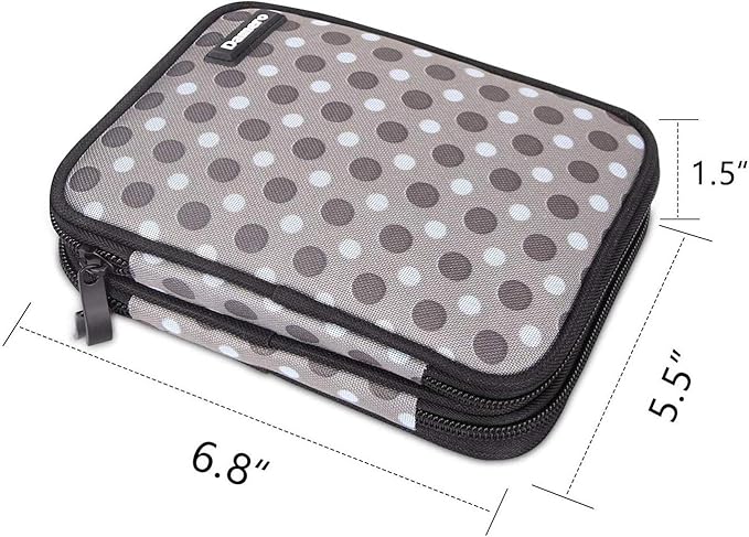 Damero Crochet Hook Case, Organizer Zipper Bag with Web Pockets for Various Crochet Needles and Knitting Accessories, Well Made and Easy to Carry, Medium, Gray Dots (No Accessories Included)