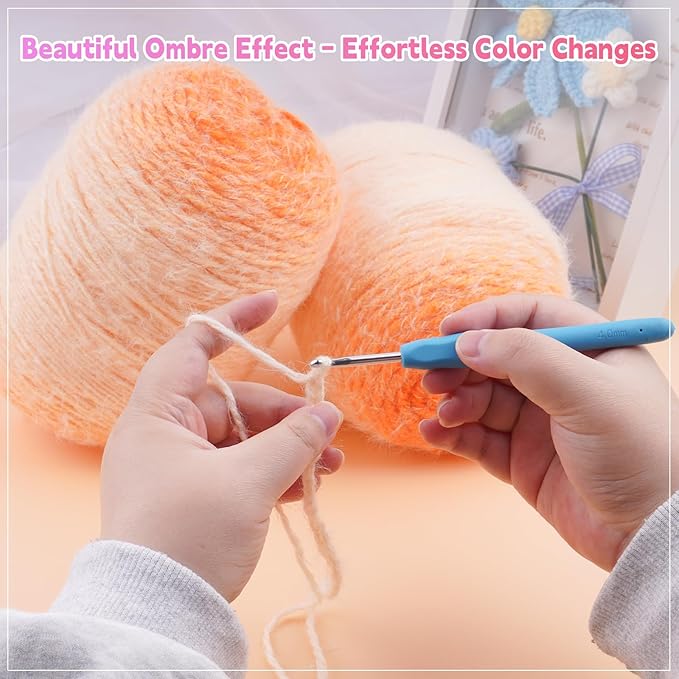 Weabetfu Gradient Cake Yarn for Crocheting & Knitting-Ombre Yarn Cake of 200g/7.05oz.-80% Acrylic,20% Nylon|Light Weight&Soft Crochet Yarns for Scarves,Blankets & Garments-12