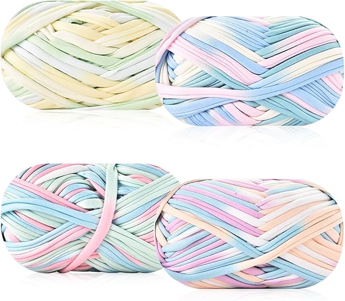 iSuperb 4 Pack Knitting Yarn Colorful Cloth T-Shirt Yarn Fabric Crochet Cloth for DIY Knitted Art Basket Bag - 400g