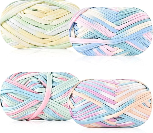 iSuperb 4 Pack Knitting Yarn Colorful Cloth T-Shirt Yarn Fabric Crochet Cloth for DIY Knitted Art Basket Bag - 400g