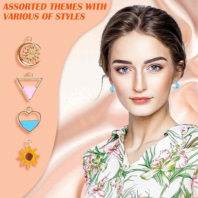 Acejoz 300Pcs Charms for Jewelry Making, Wholesale Bulk Assorted Gold-Plated Enamel Earring Charms for DIY Necklace Bracelet Jewelry Making and Crafting (Multicolor)