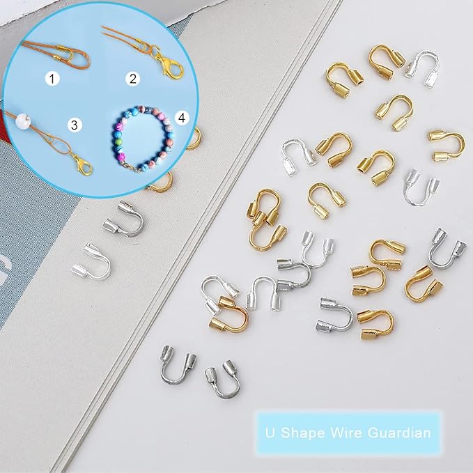 1400 Pieces Brass Tube Crimp Beads Wire Guardians Crimp Bead Knot Covers Bead Tips Knot Covers for DIY Bracelets Necklaces Jewelry Making Crafts Supplies