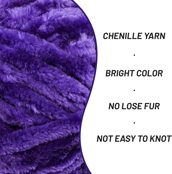 Fuzzy Chunky Chenille Yarn for Crocheting，Soft Plush Yarns for Hand Knitting，Bulky 100 g（49.2 yd） Baby Blanket Yarn for Crocheting Amigurumi，Crochet Fluffy Velvet Yarns (Dewberry)