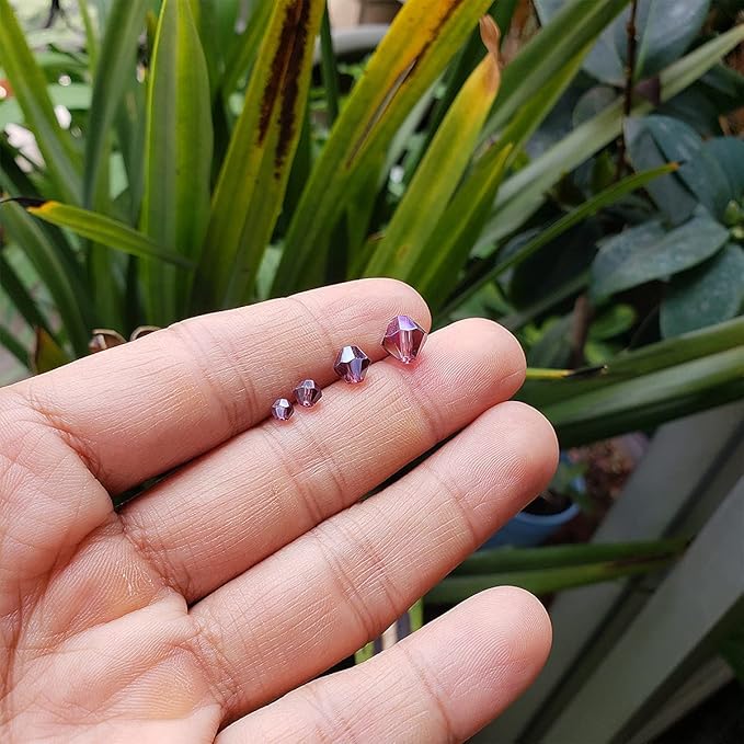 Purple Bicone Glass Beads for Jewelry Making, Faceted Crytal Spacer Beads for Bracelet Necklace Earring (3mm 4mm 6mm 8mm Mixed Sizes, 1040pcs)