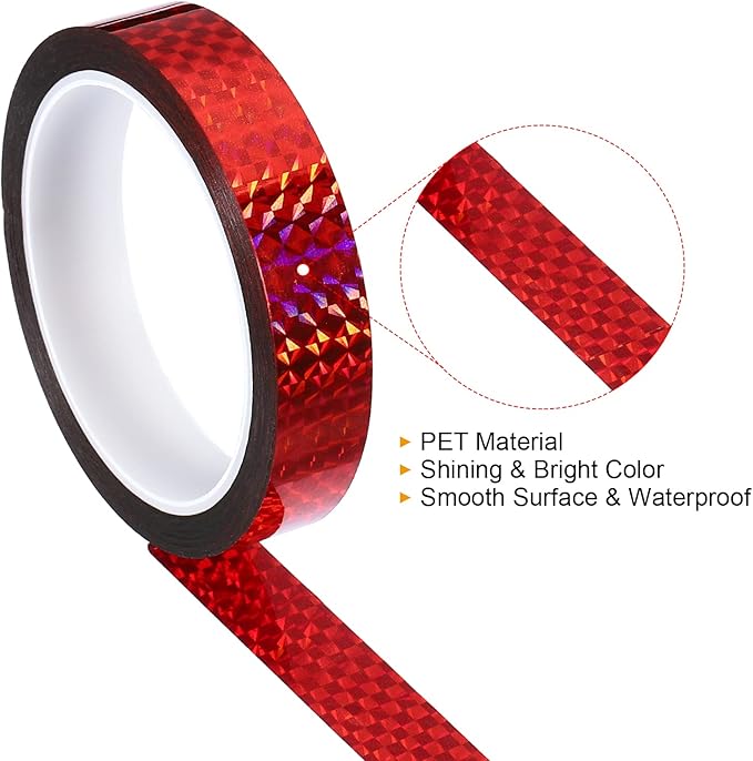 PATIKIL Prism Tape 0.8 Inch x 55 Yards, Holographic Metalized Reflective Adhesive for Detailing Accent Wall Decor Art, Red