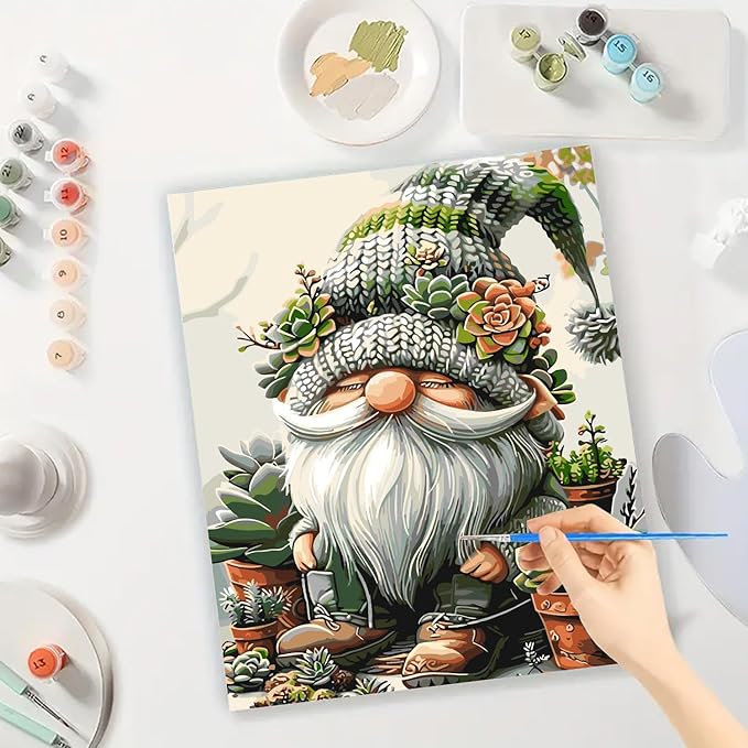 Easy Paint by Numbers Kit for Adults Beginner, Gnome Adult Paint by Number Kits on Canvas, DIY Painting with Numbers for Adults, Acrylic Simple Oil Paint by Number Kits for Home Wall Decor 16x20 In