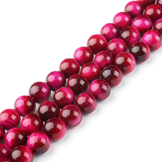 Natural Stone Beads Gemstone Beads for Jewelry Making - Crystal Beads for Bracelets, 6mm Beads Round Loose Beads(59-62pcs, 6mm, Pink Tiger Eye)