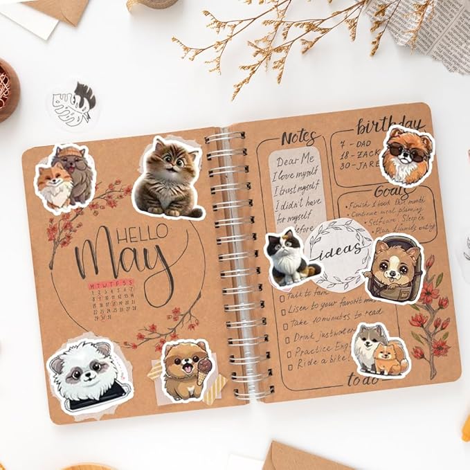 50Pcs Waterproof Vintage Stickers,Scrapbooking Supplies Kit,Aesthetic Decorative Craft Sticker for Planner, Bullet Journaling, Junk Journal, Water Bottles, Laptop, Retro Craft.Dogs and Cats