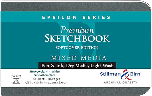 Stillman & Birn Epsilon Series Softcover Sketchbook, 5.5" x 3.5", 150 GSM (Heavyweight), White Paper, Smooth Surface