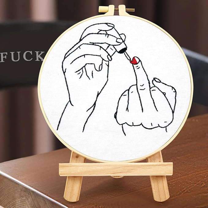 Crafmanoe Hand Embroidery Starter Kit for Beginners Adults, Counted Stamped Cross Stitch Kits for Adults Beginners, Easy Funny Embroidery Needlepoint Kits, Embroidery Fabric, Hoops and Video Tutorial