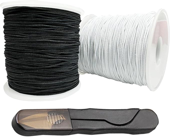 0.8mm Elastic String for Bracelets, Strong Stretchy Bracelet String for Pony Kandi Letter Beads, Black White Stretch Elastic Cord Thread with Scissors for Bracelet Making (Black White)