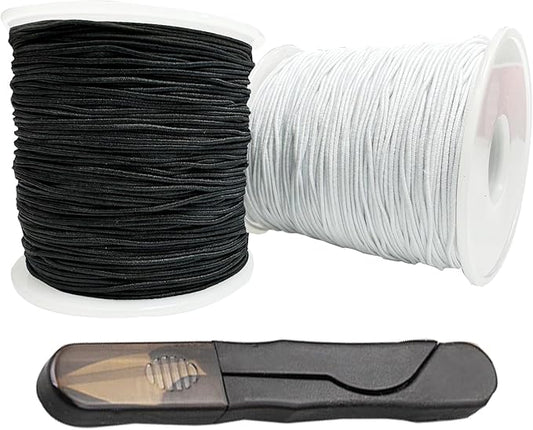 0.8mm Elastic String for Bracelets, Strong Stretchy Bracelet String for Pony Kandi Letter Beads, Black White Stretch Elastic Cord Thread with Scissors for Bracelet Making (Black White)