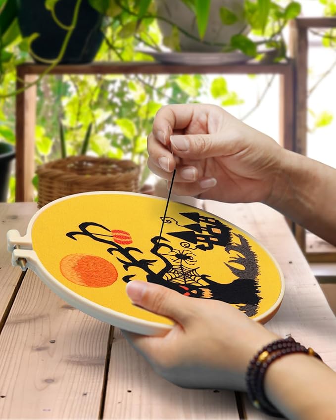TINDTOP Halloween Embroidery Kit for Adult, Embroidery Kit Include Embroidery Cloth Hoops Threads for Craft Lover Hand Stitch with Embroidery Skill Techniques